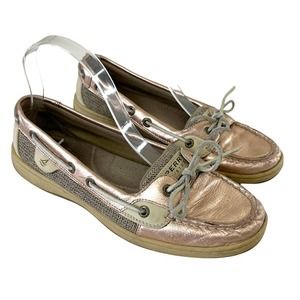 Sperry Topsiders Women’s 8.5 Shoes Rose Gold Leather Fabric Slip On Loafers